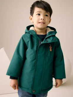 Best Next Forest Green Waterproof Borg Lined Parka Coat (3mths-7yrs)