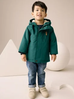 Best Next Forest Green Waterproof Borg Lined Parka Coat (3mths-7yrs)