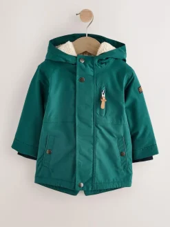 Best Next Forest Green Waterproof Borg Lined Parka Coat (3mths-7yrs)