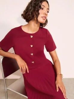 Best Friends Like These Button Down 2-In-1 Pleated Dress Berry Red