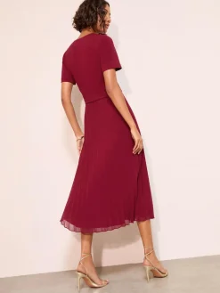 Best Friends Like These Button Down 2-In-1 Pleated Dress Berry Red