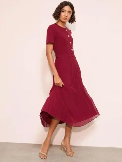 Best Friends Like These Button Down 2-In-1 Pleated Dress Berry Red