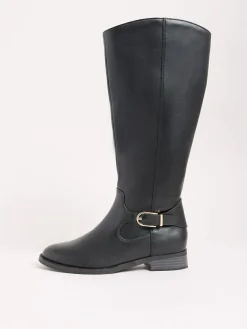 Discount Friends Like These Knee High Buckle Rider Faux Leather Long Boots Black