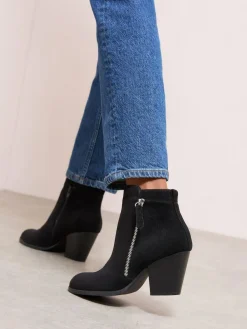 Hot Friends Like These Standard fit Stacked Heel Faux Suede Cuban Ankle Boots Black
