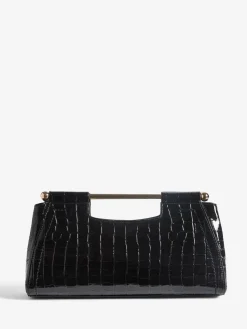 Friends Like These Black Croc Effect Grab Handle Clutch Bag^Women Bags