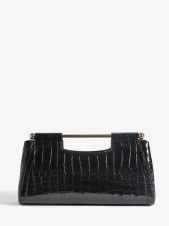 Friends Like These Black Croc Effect Grab Handle Clutch Bag^Women Bags
