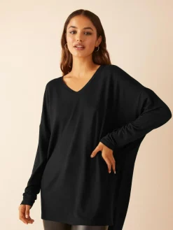 Online Friends Like These Black Soft Jersey V-Neck Long Sleeve Tunic Top
