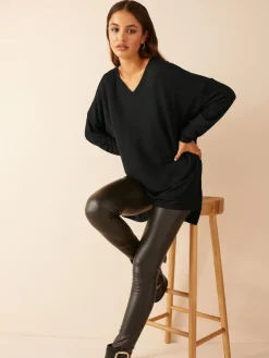 Online Friends Like These Black Soft Jersey V-Neck Long Sleeve Tunic Top