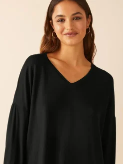 Online Friends Like These Black Soft Jersey V-Neck Long Sleeve Tunic Top