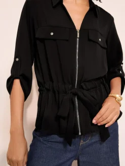 Hot Friends Like These Utility Style Tie Waist Shirt Black
