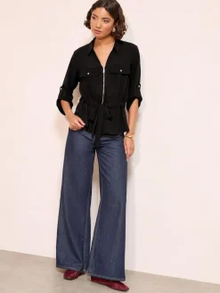 Hot Friends Like These Utility Style Tie Waist Shirt Black