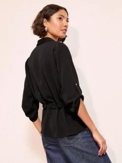 Hot Friends Like These Utility Style Tie Waist Shirt Black