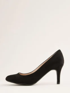 Hot Friends Like These Black Standard Fit Low Stiletto Heel Round Toe Faux Suede Court Shoes