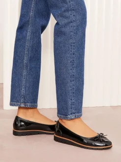 Friends Like These Black Wide Fit Comfort Patent Faux Leather Flat Ballerina Shoes^Women Wide Fit & Extra Wide Fit