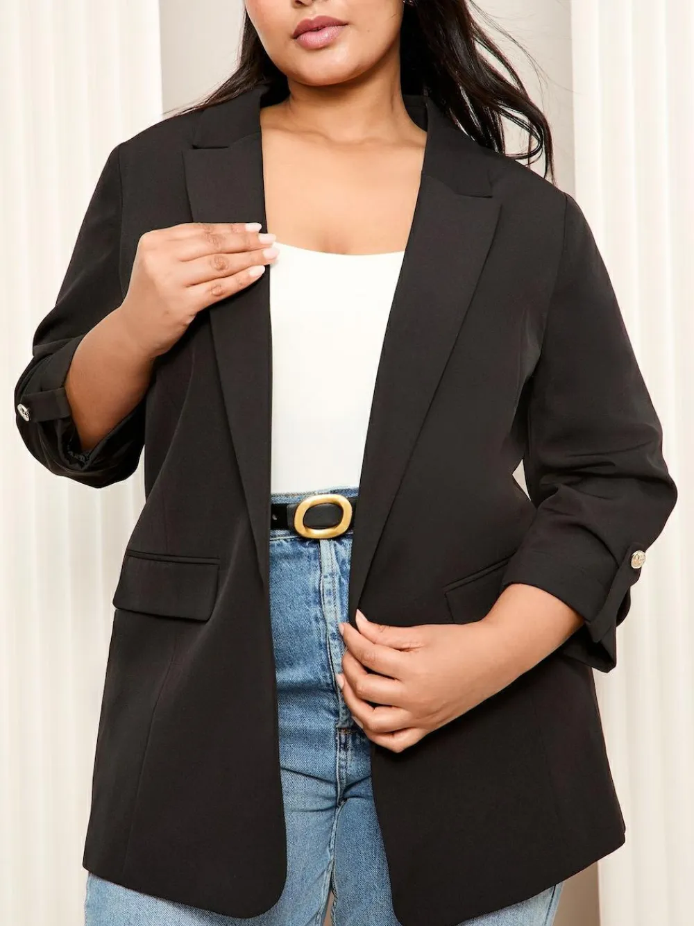 Friends Like These Curve Edge to Edge Tailored Sleeve Detail Blazer^Women Blazers|Suits & Tailoring