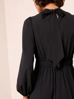 Online Friends Like These High Neck Long Sleeve Midi Dress with Bow Detailing Black
