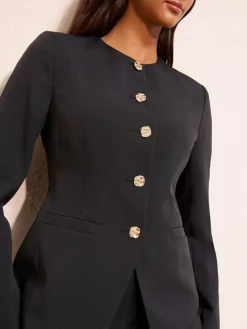 Clearance Friends Like These Collarless Button Front Blazer Black