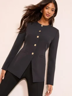 Clearance Friends Like These Collarless Button Front Blazer Black
