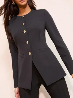 Clearance Friends Like These Collarless Button Front Blazer Black