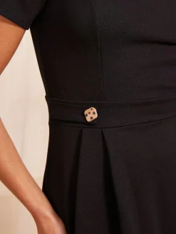 Friends Like These Petite Tab Detail Short Sleeve Midi Tailored Dress Black