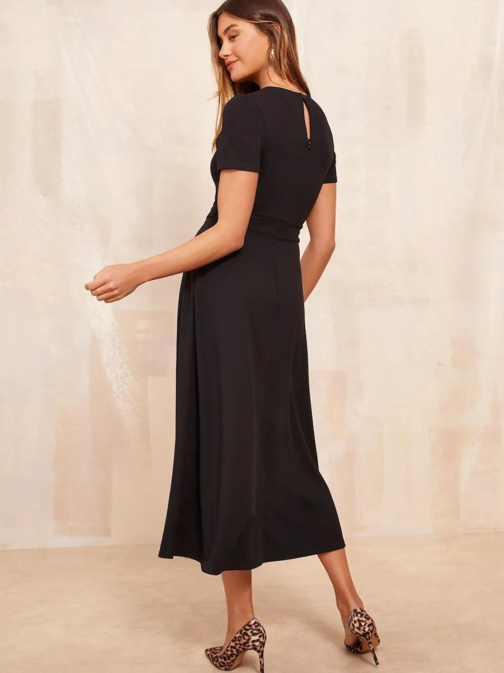 Friends Like These Petite Tab Detail Short Sleeve Midi Tailored Dress Black