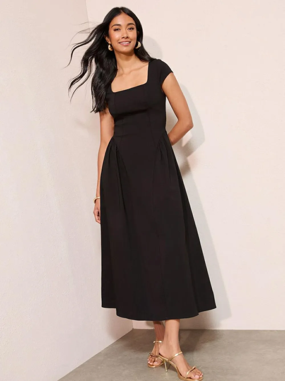New Friends Like These Square Neck Sculpting Stretch Midaxi Dress Black