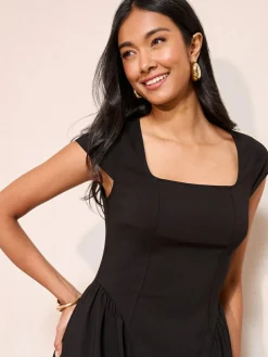 New Friends Like These Square Neck Sculpting Stretch Midaxi Dress Black