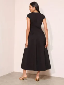 New Friends Like These Square Neck Sculpting Stretch Midaxi Dress Black