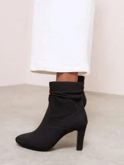 Best Friends Like These Black Mid Heel Ruched Faux Suede Ankle Boots