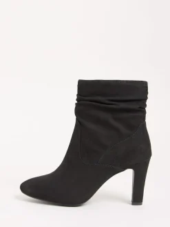 Best Friends Like These Black Mid Heel Ruched Faux Suede Ankle Boots