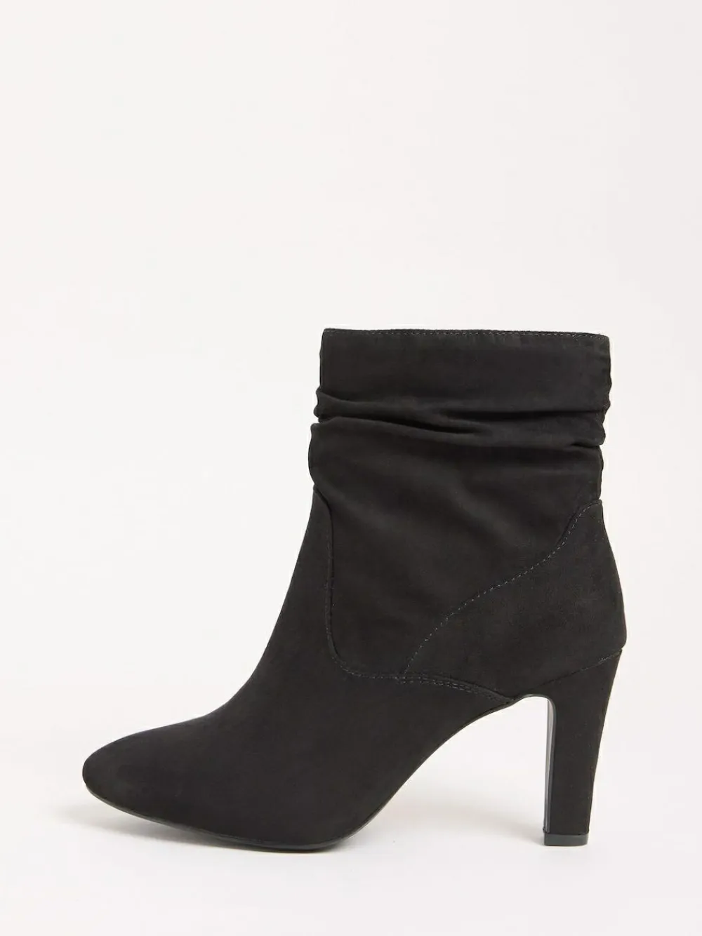 Best Friends Like These Black Mid Heel Ruched Faux Suede Ankle Boots