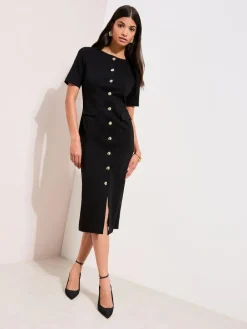 Clearance Friends Like These Sculpting Stretch Button Midi Dress Black