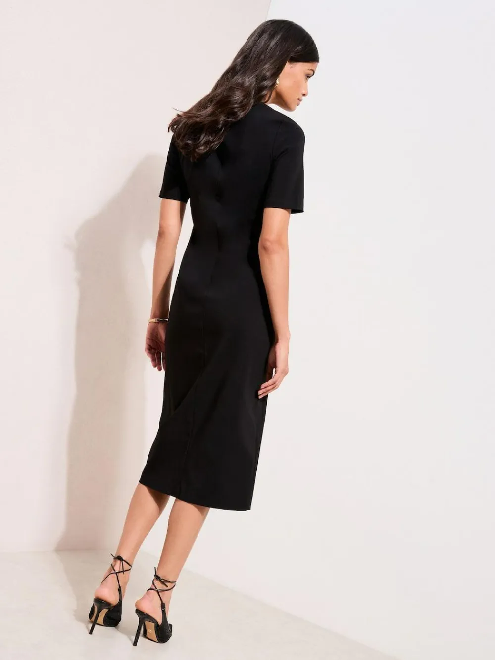 Clearance Friends Like These Sculpting Stretch Button Midi Dress Black