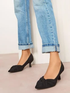 Friends Like These Black Wide Fit Twist Detail Kitten Heel Faux Suede Courts^Women Wide Fit & Extra Wide Fit|Heels