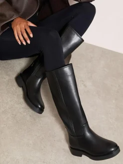 New Friends Like These Standard fit Faux Leather Casual Flat Pull On Knee High Long Riding Boots Black