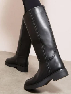 New Friends Like These Standard fit Faux Leather Casual Flat Pull On Knee High Long Riding Boots Black