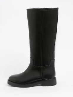 New Friends Like These Standard fit Faux Leather Casual Flat Pull On Knee High Long Riding Boots Black