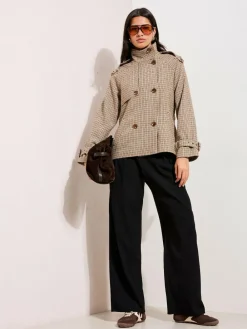 Friends Like These Petite Crinkle Jersey Wide Leg Trousers with Buckle Front^Women Pants