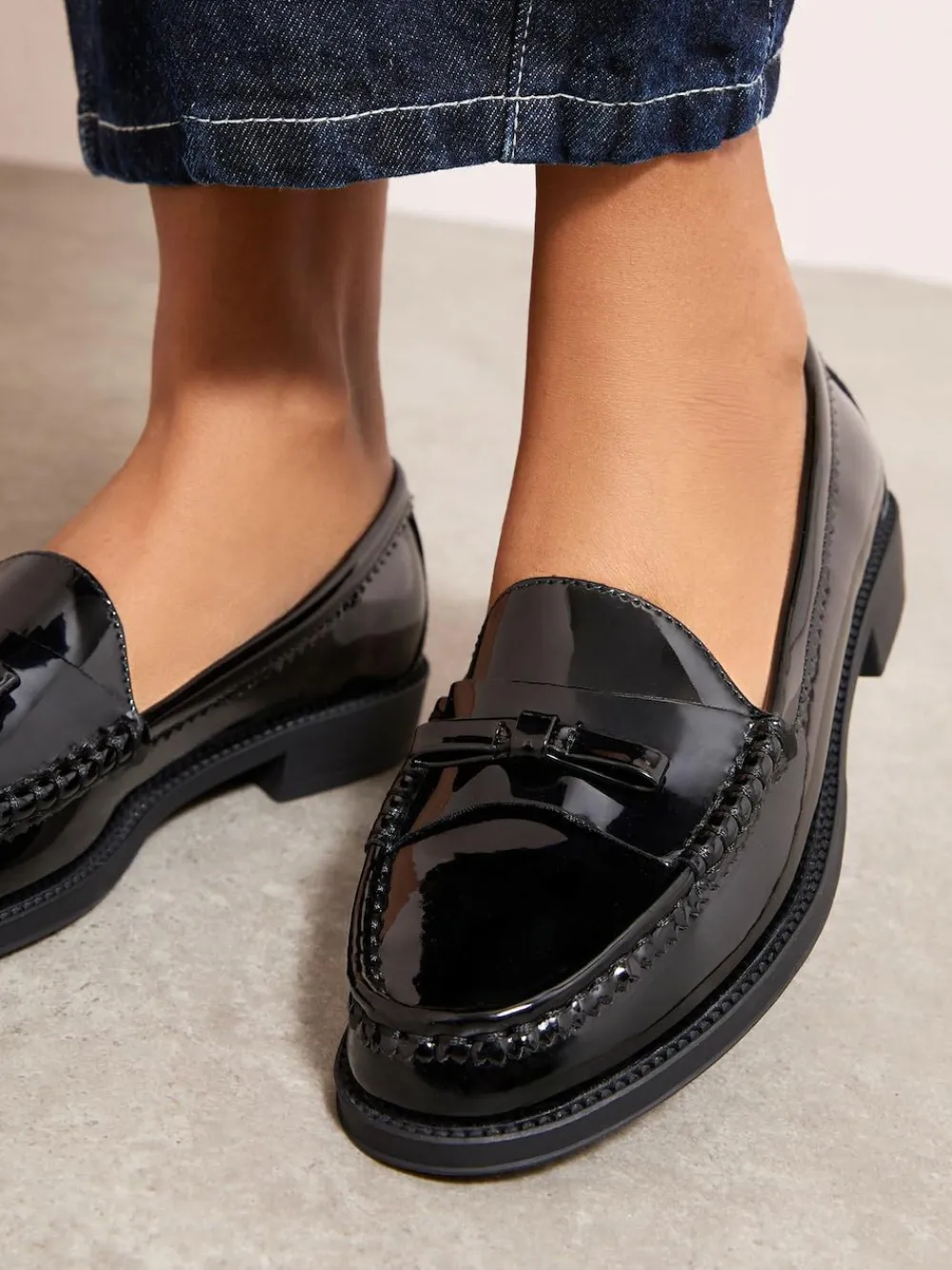 Friends Like These Patent Faux Leather Comfort Bow Smart Loafers^Women Flats