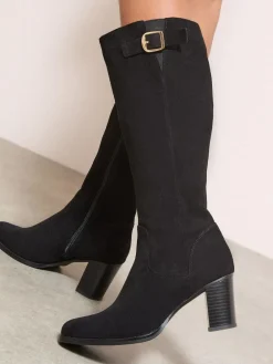 Friends Like These Standard fit Standard / Wide Fit Faux Suede Mid Heel Buckle Smart Knee High Boots^Women Boots & Wellies|Boots