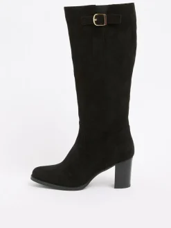 Friends Like These Standard fit Standard / Wide Fit Faux Suede Mid Heel Buckle Smart Knee High Boots^Women Boots & Wellies|Boots