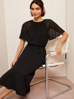 Friends Like These Scuba Chiffon Flutter Sleeve Midi Dress^Women Occasionwear|Occasion Dresses