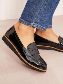 Outlet Friends Like These Black Standard Fit Comfort Patent Faux Leather Flat Loafers