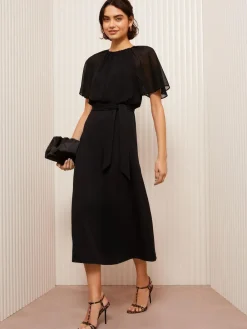 Outlet Friends Like These Black Scuba Chiffon Flutter Sleeve Midi Dress