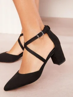 Friends Like These Standard Fit Block Heel Cross Strap Court Shoes^Women Heels