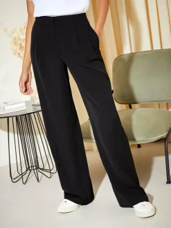 Friends Like These Black Premium Elastic Back Tailored Wide Leg Trousers^Women Nightwear|Pants