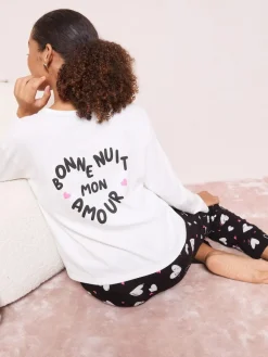 Clearance Friends Like These Black/White Bonne Nuit Heart Long Sleeve Pyjamas