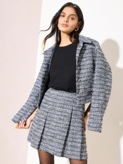 Discount Friends Like These Blue Boucle Pleated Mini Skirt