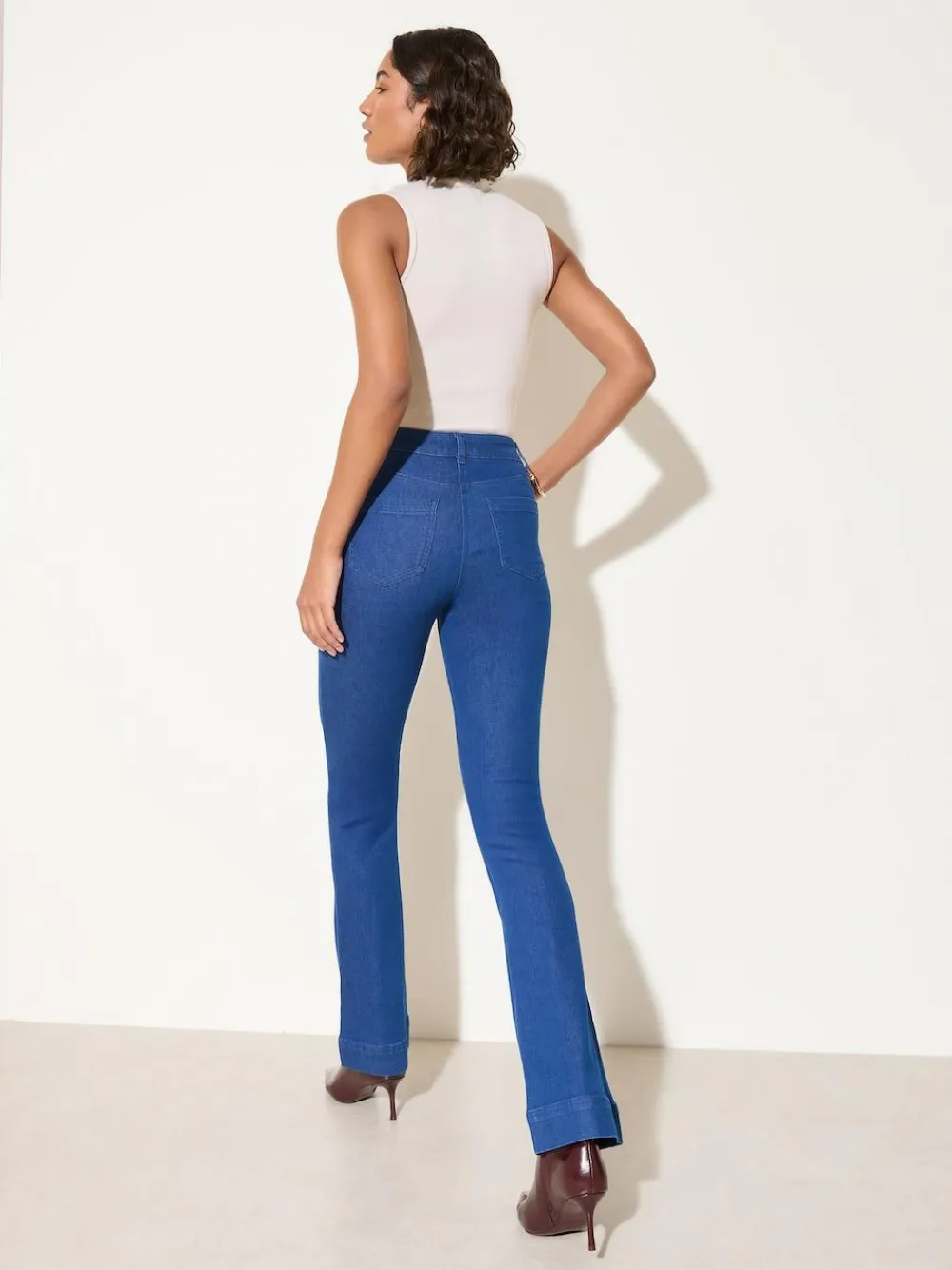 Sale Friends Like These Petite High Waist Pocket Flare Jeans Blue