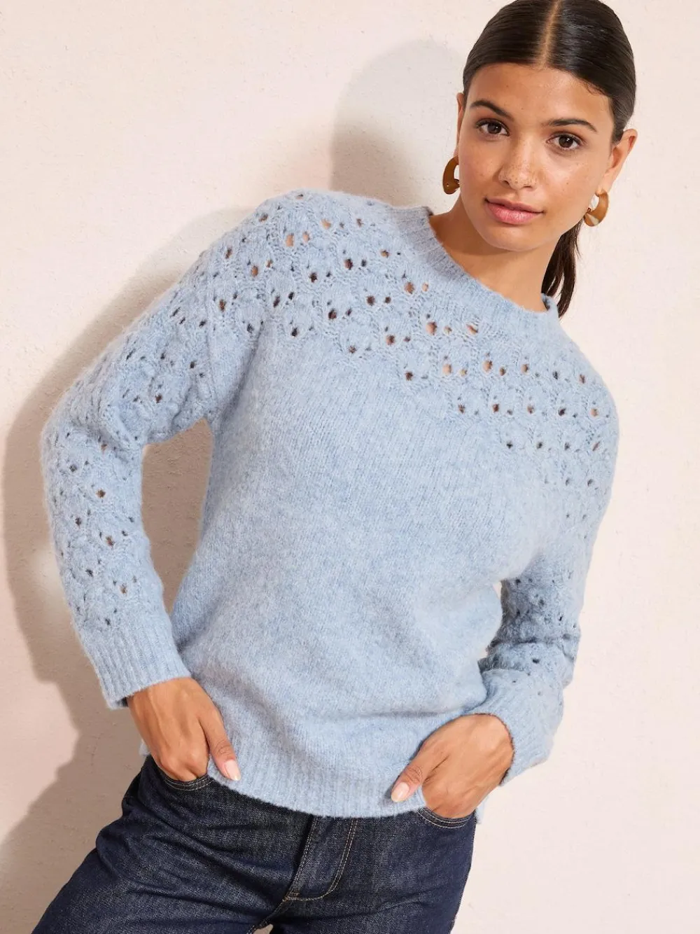 Hot Friends Like These Pointelle Stitch Jumper Blue
